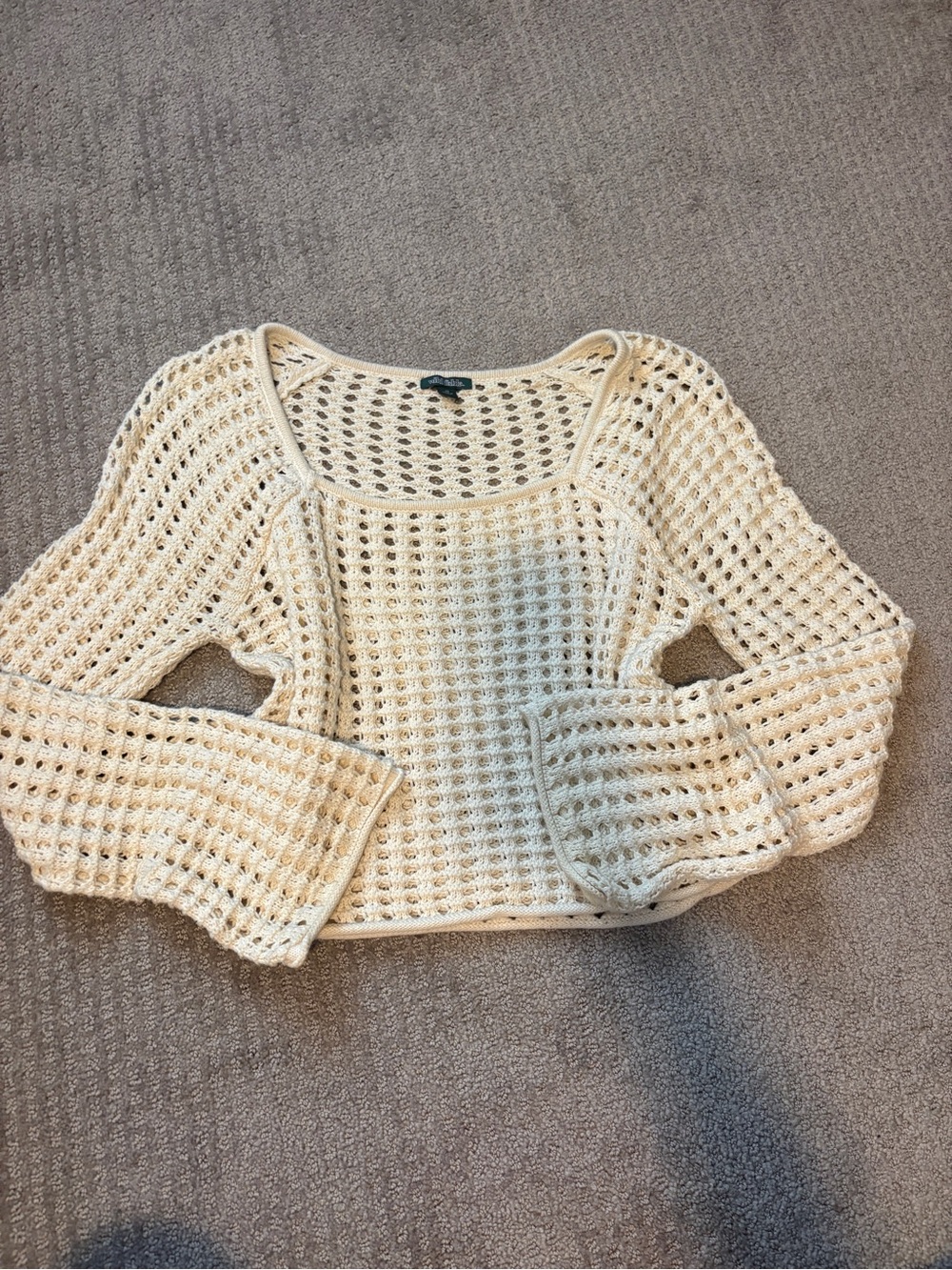 wild fable Cream Open-Knit Scoop Neck Sweater